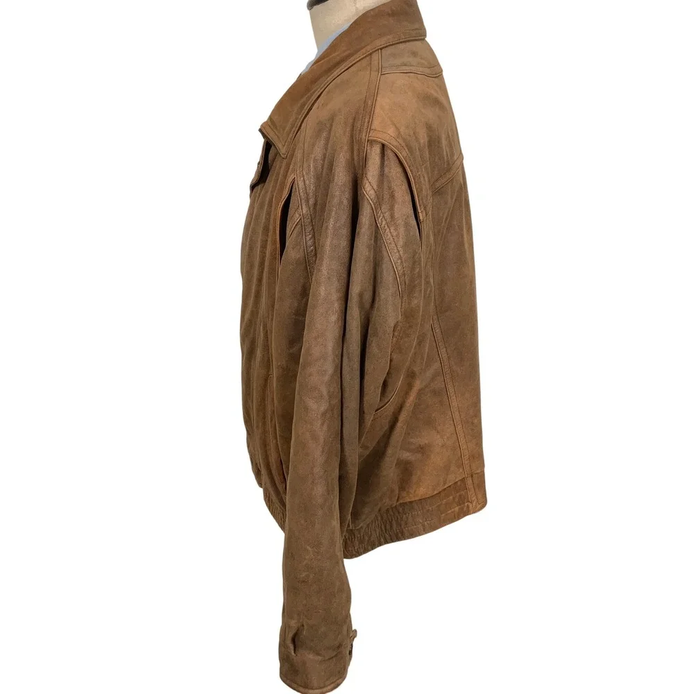 Wilsons Leather Jacket Mens 4XL Brown Thinsulate Lined Bomber Distressed Vintage